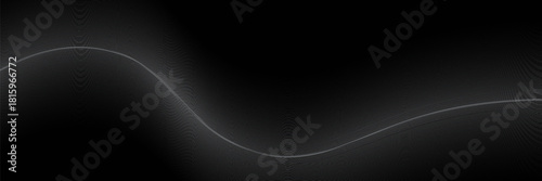 Black abstract background design. Modern wavy line pattern in monochrome colors. Premium stripe texture for banner, business backdrop. Dark horizontal vector template