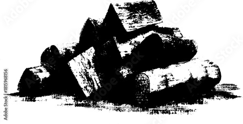Antique engraving of a wood stack illustration in black outline. Detailed vintage vector illustration for decorative purposes.