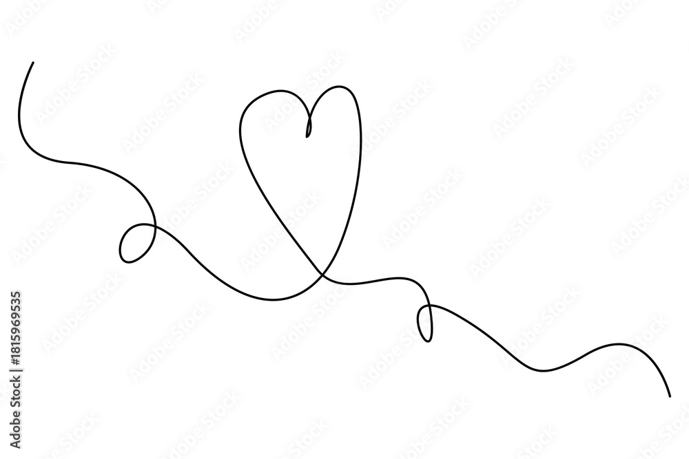 Fototapeta premium Heart continuous single line art drawing. Hand drawn doodle heart outline vector illustration 