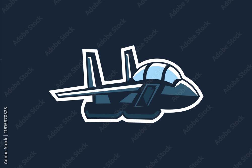 Obraz premium American cold war jet fighter plane vector illustration. simple aircraft logo, military equipment.