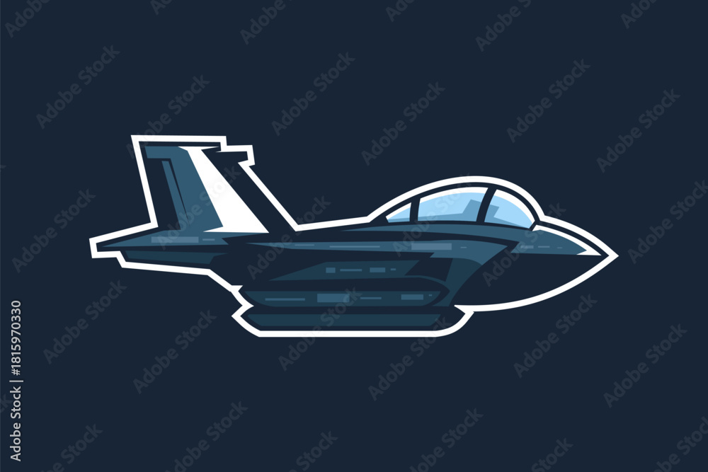 Obraz premium American cold war jet fighter plane vector illustration. simple aircraft logo, military equipment.