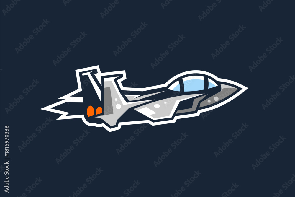 Obraz premium American cold war jet fighter plane vector illustration. simple aircraft logo, military equipment.