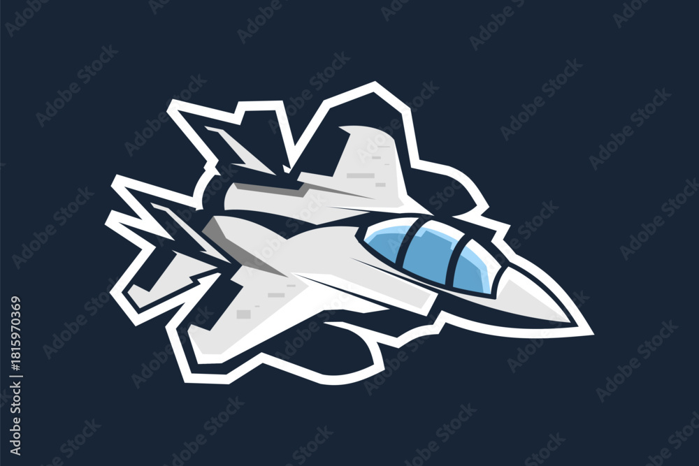 Obraz premium American cold war jet fighter plane vector illustration. simple aircraft logo, military equipment.