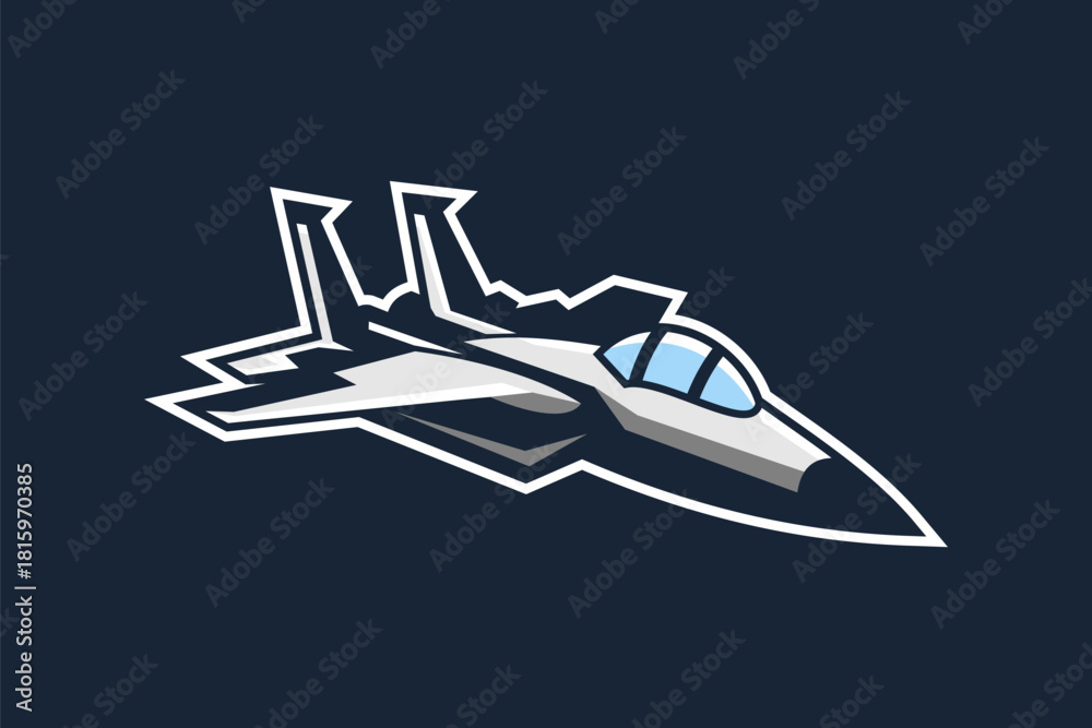Obraz premium American cold war jet fighter plane vector illustration. simple aircraft logo, military equipment.