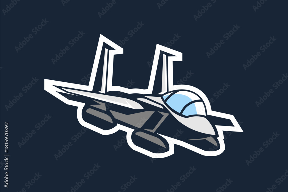 Obraz premium American cold war jet fighter plane vector illustration. simple aircraft logo, military equipment.