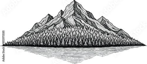 Majestic Mountain Range Landscape with Dense Forest and Reflection