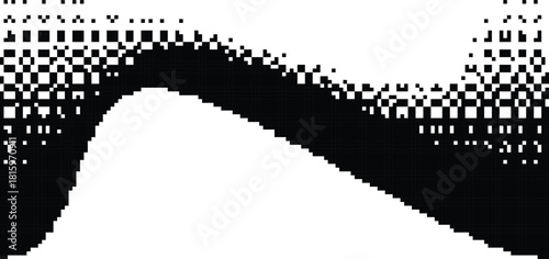 Pixel dither wavy abstract forms for video. Cyber punk bitmap texture. Bit gradient for Futuristic background . Glitched shapes with tiny squares.