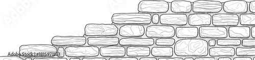 Hand-drawn sketch of a sturdy stone wall with rough textured blocks, illustrating durable construction and rustic architectural elements suitable for backgrounds or design projects