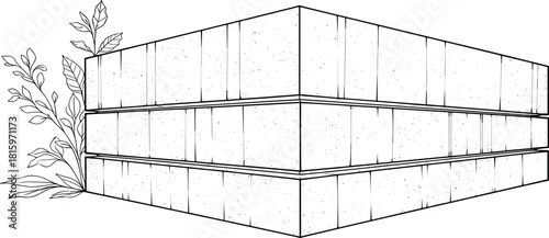 Geometric Urban Architecture Outline Illustration with Botanical Accent