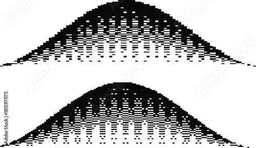 Pixel dither wavy abstract forms for video. Cyber punk bitmap texture. Bit gradient for Futuristic background . Glitched shapes with tiny squares.