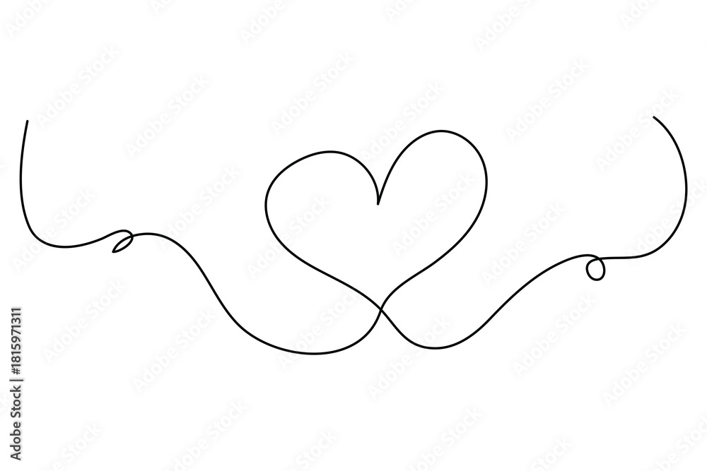 Fototapeta premium Heart continuous single line art drawing. Hand drawn doodle heart outline vector illustration 
