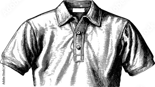T-shirt design in vintage style. Simple collared shirt vector illustration with monochrome graphics, perfect for clothing sets.