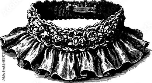 Vintage collar engraving. Elaborate design featuring flowers and ribbon detail in a set of vector illustrations that showcase classic craftsmanship.