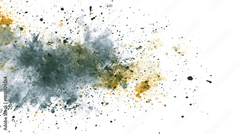 Obraz premium An abstract splash of paint with green, yellow, and black hues on a white background, creating a vibrant and dynamic artistic effect.