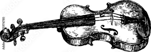 Violin illustration in vintage sketch style. Detailed wood design, isolated vector artwork that showcases elegance and craftsmanship.
