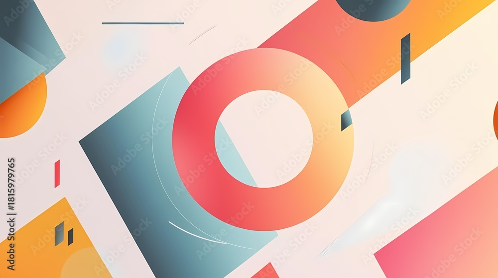 Obraz premium Abstract geometric composition featuring colorful gradients and dynamic shapes across a light background