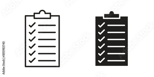 Clipboard check icons in different style, sign or symbol, suitable for apps and websites