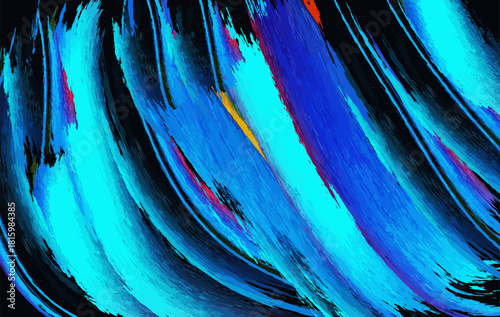 Abstract artwork featuring sweeping blue, cyan, and multi color paint strokes that create a sense of fluid movement and modern artistic expression. perfect for backgrounds and modern designs.