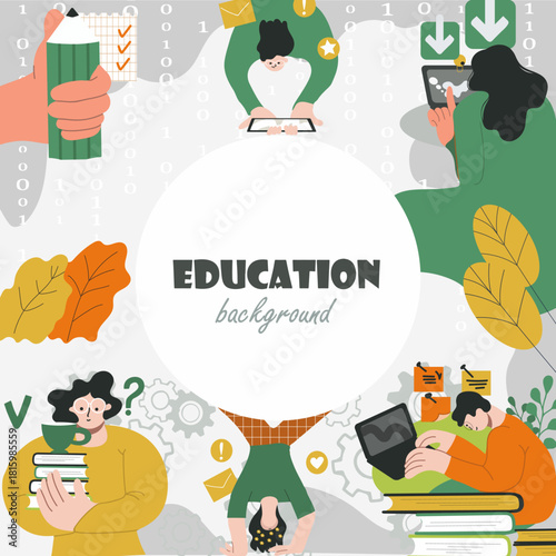 Education background, round, circle, place for text, hand drawn vector illustration.