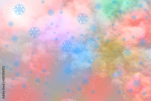 Abstract gradient pink and blue background with snow drop and light effect.