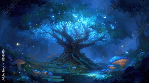 Glowing Tree In Mystical Pixelized Forest