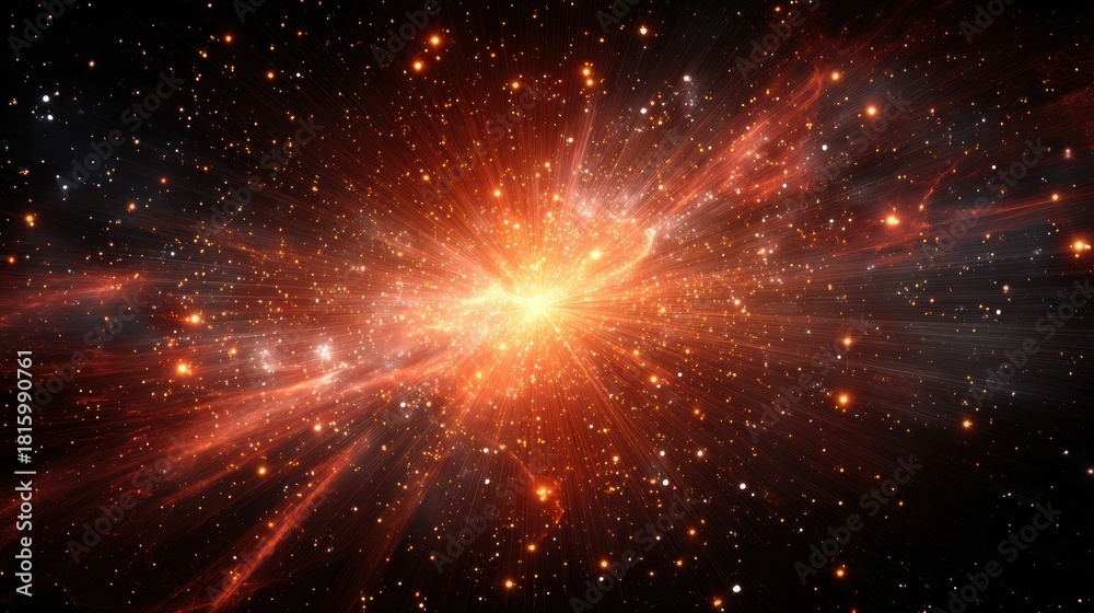 Fototapeta premium Red and Orange Cosmic Energy Burst in Dark Space.