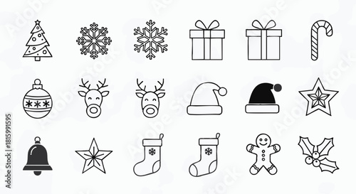 Christmas Icon Set Festive Line Art for Holiday Designs