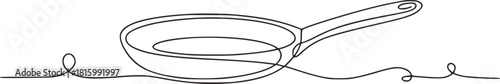 Minimalist single line drawing of a frying pan cooking