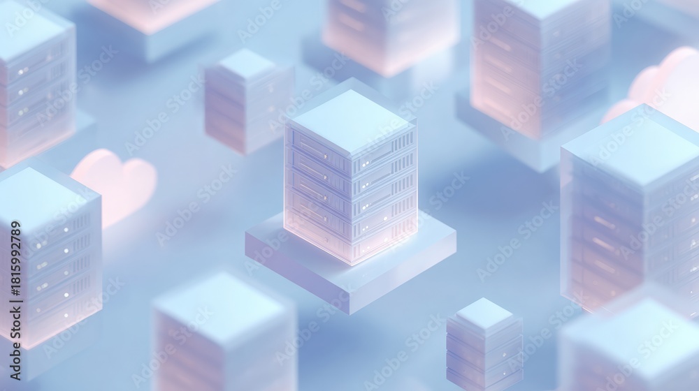 Fototapeta premium Illustration of a group of white cubes floating in the air. the cubes are arranged in a scattered manner, with some overlapping each other.