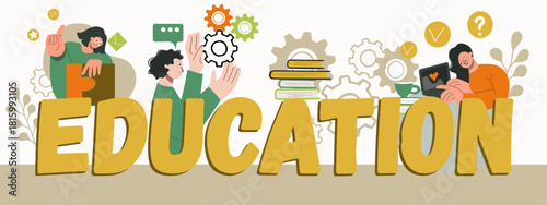 Text education, huge letters, hand drawn vector illustration.