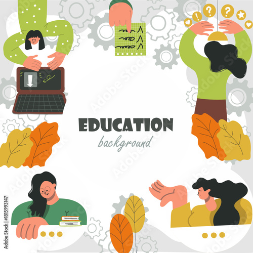 Education background, round, circle, place for text, hand drawn vector illustration.
