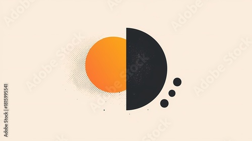 Abstract graphic design features a split circle with contrasting colors and halftone texture