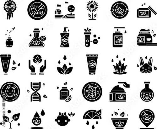 Organic and Natural Cosmetics Icons Set