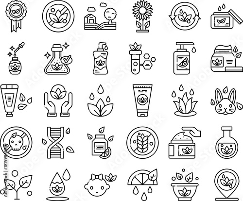 Natural Cosmetics Line Icons Set