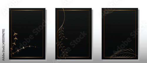 Luxury cover vector design. Floral border with gold color in black background. Suit for brochure, invitation, voucher, and others