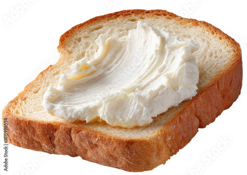 Cream cheese spread thickly on a slice of bread