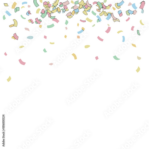 Colorful confetti falling on white background for celebration  