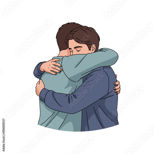Two men embracing in a heartfelt hug showing support and warmth  