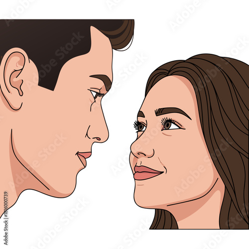Man and woman gazing into each other's eyes with affection  
