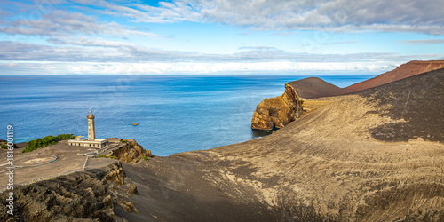 Panorama of Farol da Ponta dos Capelinhos with lava field, Faial, Azores