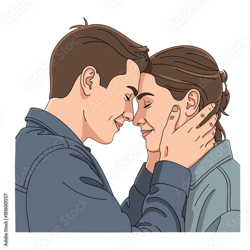 Young couple embracing and sharing a tender moment with smiles  