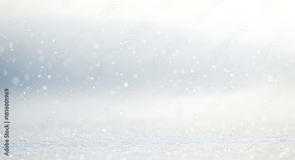Fototapeta premium Soft focus winter scene with gentle snowfall over a bright, snowy landscape creating a serene and cold atmosphere