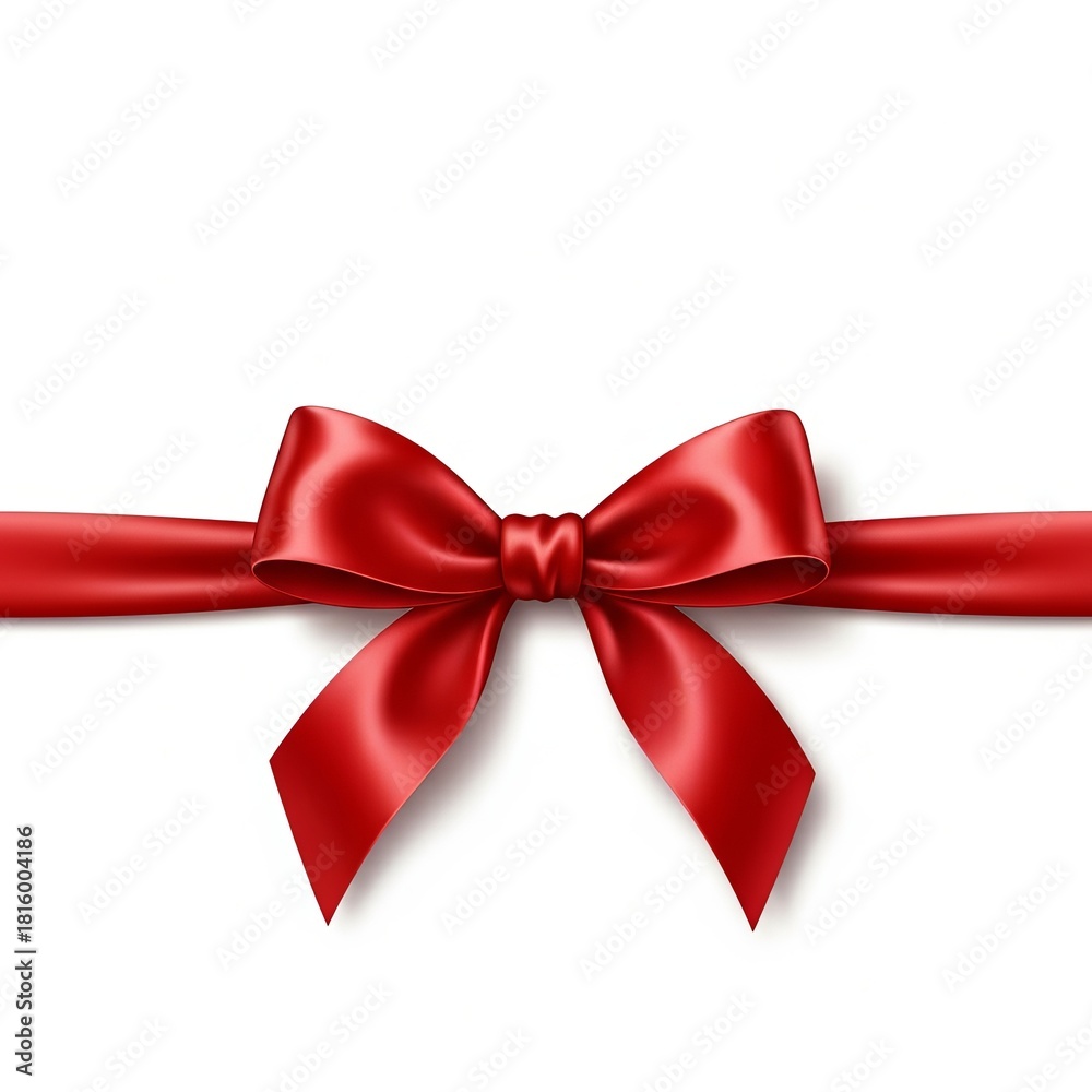 Fototapeta premium Realistic bow set. Red silk ribbons with bows festive decor satin rose, luxury elements for holiday