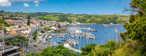 Panorma of Horta city with harbour, Faial, Azores, Portugal