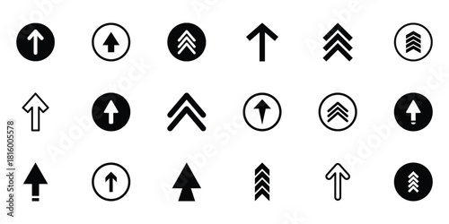 Up arrow solid symbol. Navigation arrow pointing up for hierarchical structure, menu organization, scroll movement, or interface indicators.