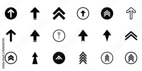 Simple flat up arrow icon used for scroll up buttons, navigation tools, menus, and interface guidance in apps and websites.