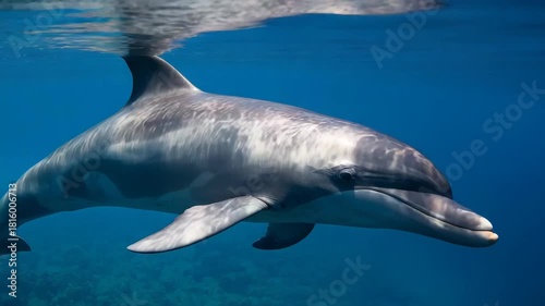 Wallpaper Mural Graceful dolphin swimming gracefully in clear blue water showcasing smooth skin patterns and natural light reflections captured in a fluid motion sequence against a vibrant coral reef background Torontodigital.ca