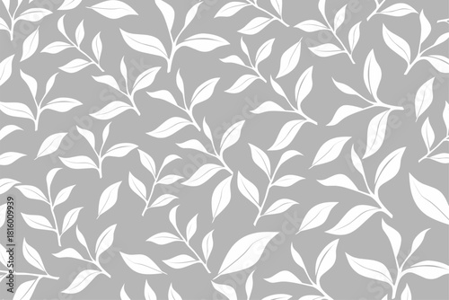white leaf pattern on a gray background, perfect for wallpapers, fabric prints, packaging, wrapping paper, and modern decorative design projects.
