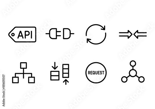 Minimalist api interface icons with modern linear design for software development