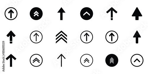Collection of swipe up arrow icon set. Black arrow icon set with directional concepts. Swipe up icons in different styles, vector illustration.